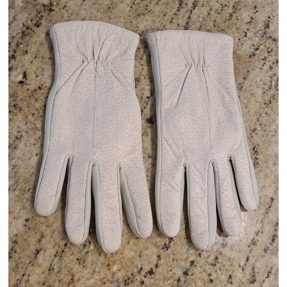 Vintage Women's Size L Gray Pigskin Leather Stretch Gloves Textured Finale